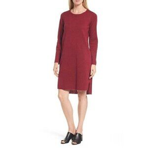 Eileen Fisher Dress Size Petite L Women's Long Sleeve Midi Dress Slit Viscose